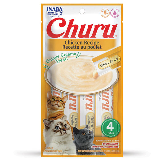 Inaba - Churu Purees 4ct - Chicken Recipe - SINGLE Cat Treat Pack, 4 Tubes - 2oz