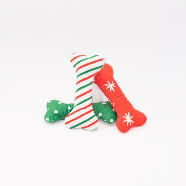 ZippyPaws Holiday Plush Bones Patterned Regular 3 pc