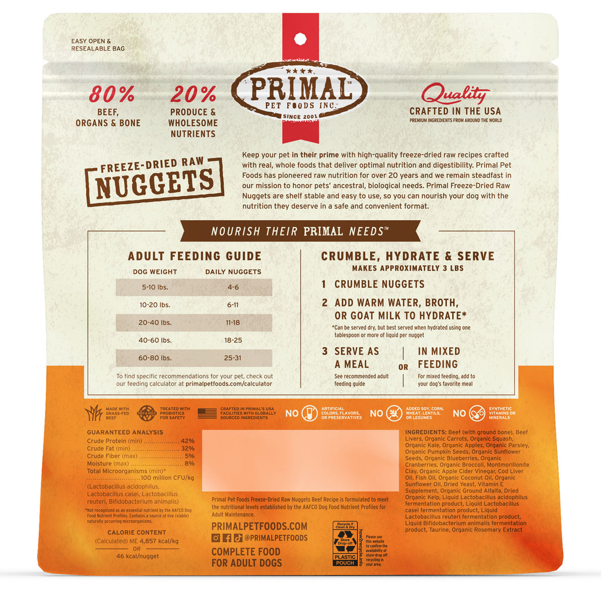 Primal Freeze-Dried Raw Nuggets Beef Recipe Dog Food – 14 oz