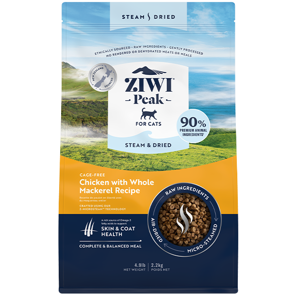 ZIWI Peak Steam & Dried Cage-free Chicken with Whole Mackerel Recipe Cat Food – 2.2 kg (4.9 lb)
