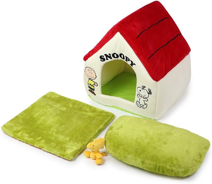 Pet Paradise House, Bed, Snoopy with Garden, Red Roof, Large, 21.3 x 19.7 x 24.4 inches (54 x 50 x 62 cm), Foldable,
