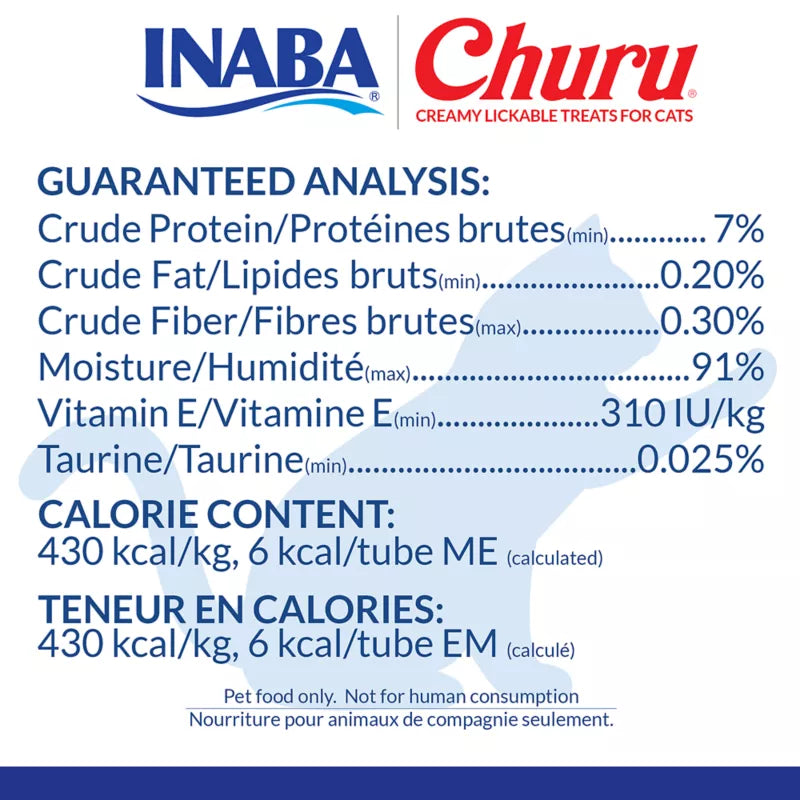 Inaba - Churu Purees 4ct - Salmon Recipe - SINGLE Cat Treat Pack, 4 Tubes, 2oz
