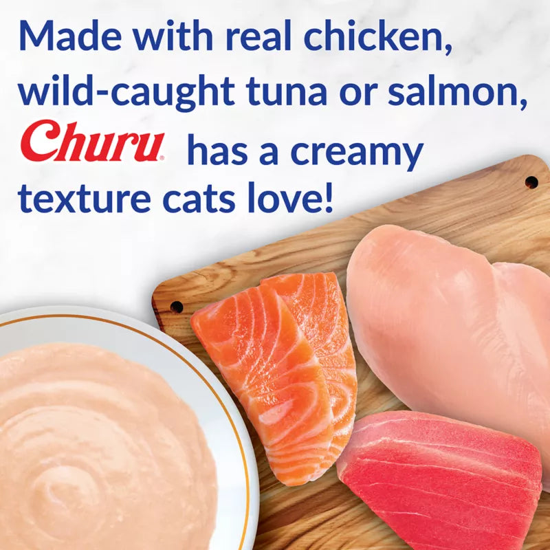 Inaba - Churu Purees 4ct - Salmon Recipe - SINGLE Cat Treat Pack, 4 Tubes, 2oz