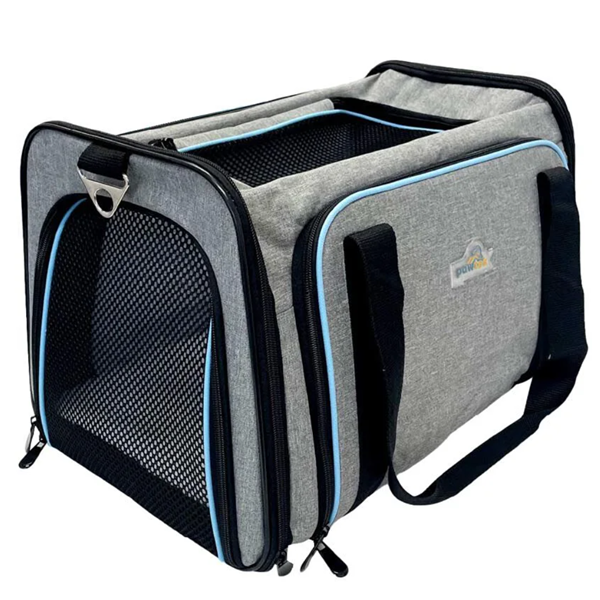Pawtek PT3039 Expandable Pet Carrier 18"x12"x12" GRY/BK