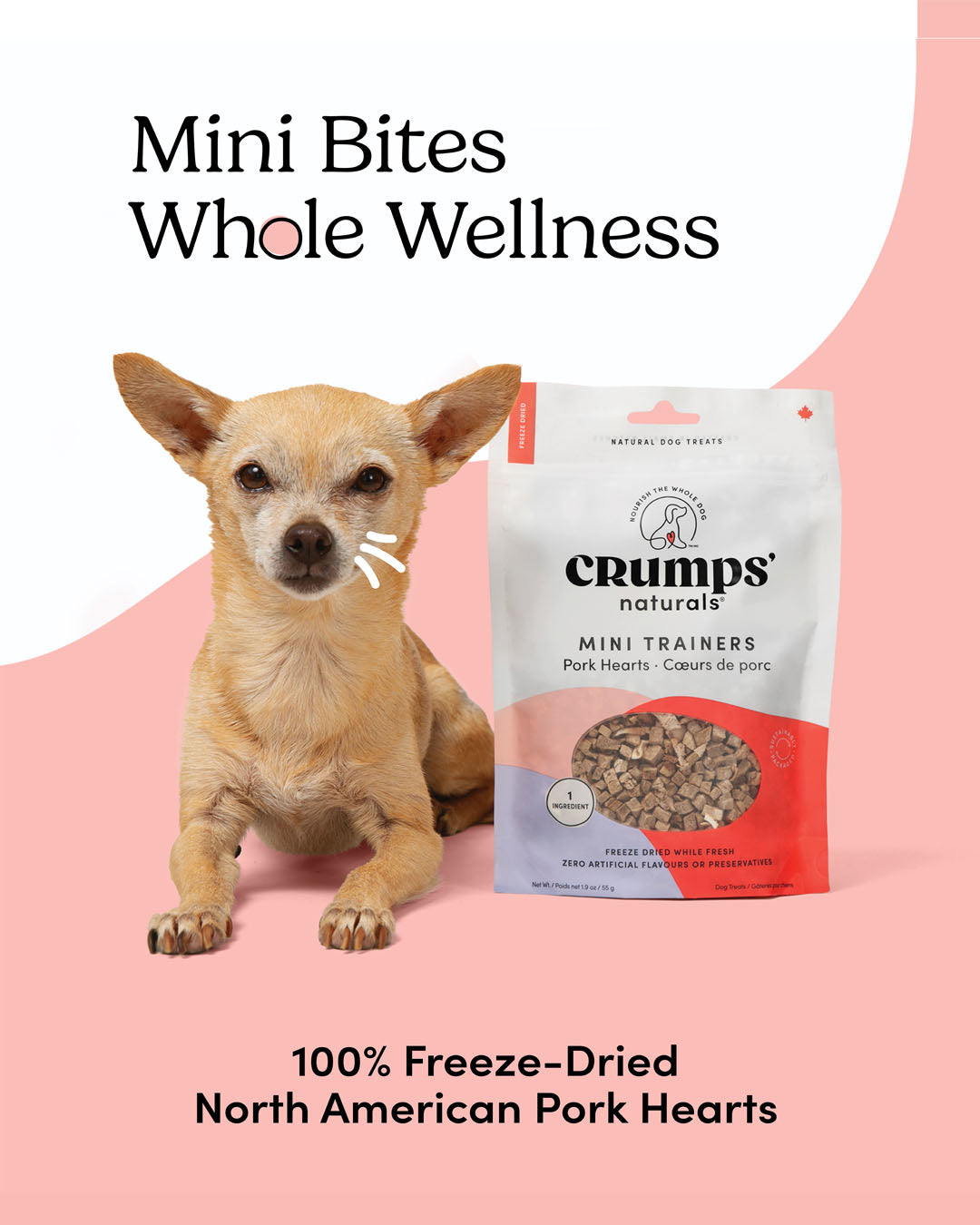 Crumps' Naturals Pork Hearts Mini Trainers main claims