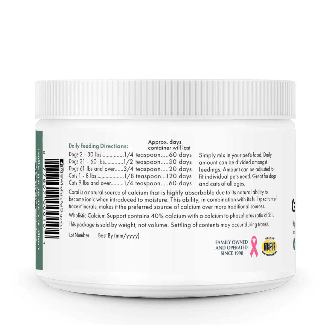 Wholistic Pet Organics  Sea Coral Calcium - 2.54oz