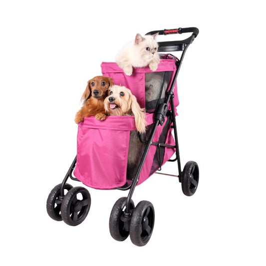 ibiyaya Double Decker Pet Bus, 4-Wheel Foldable, Double Dog-Cat Stroller 1770