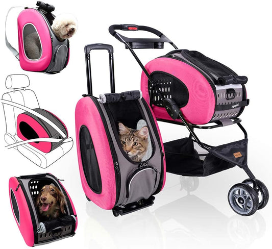 Ibiyaya 5-in-1 EVA Pet Stroller-Carrier, Rabbit-Dog-Cat Sling Bag & Small Pet Backpack with Wheels 1009