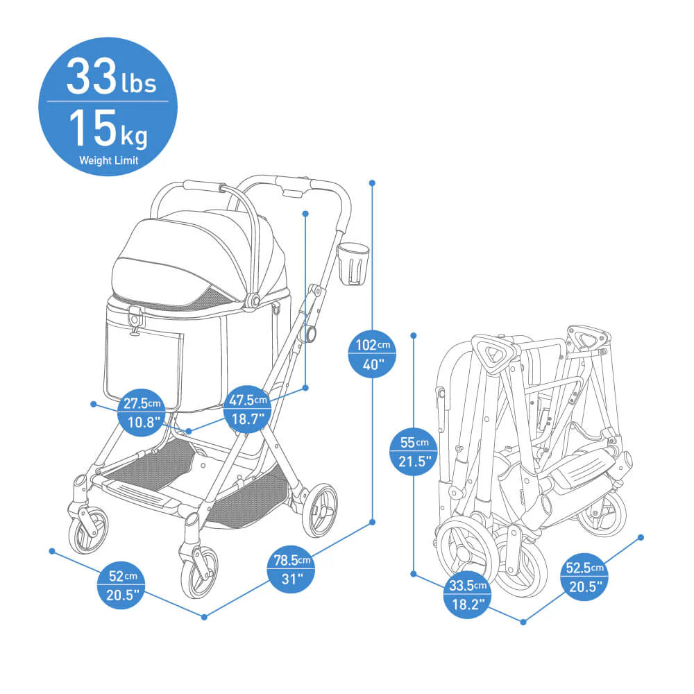 Tinker Small Detachable Pet Stroller – Compact Buggy for Cats & Small Dogs
