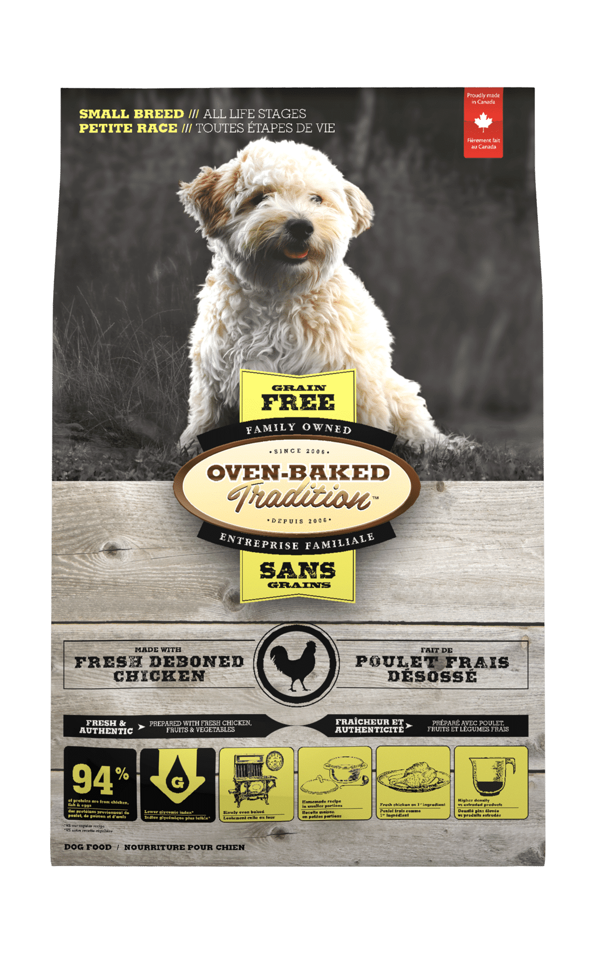 Oven-Baked Tradition Grain-Free Chicken Small Breed dog food bag, front