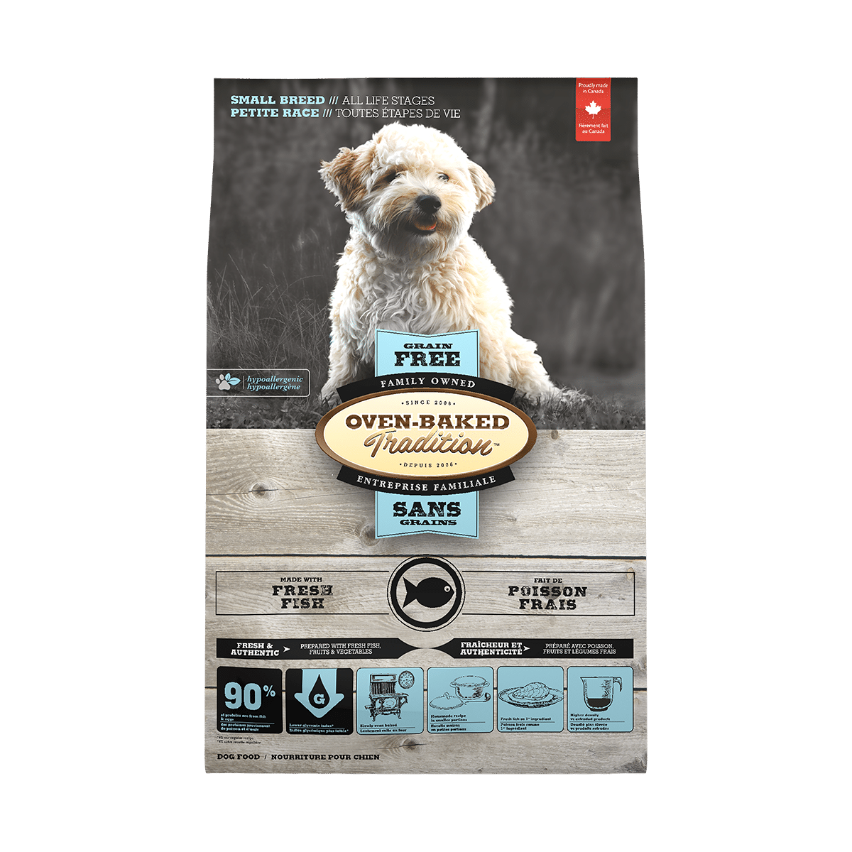 Oven-Baked Tradition Grain-Free Fish Small Breed dog food bag, front