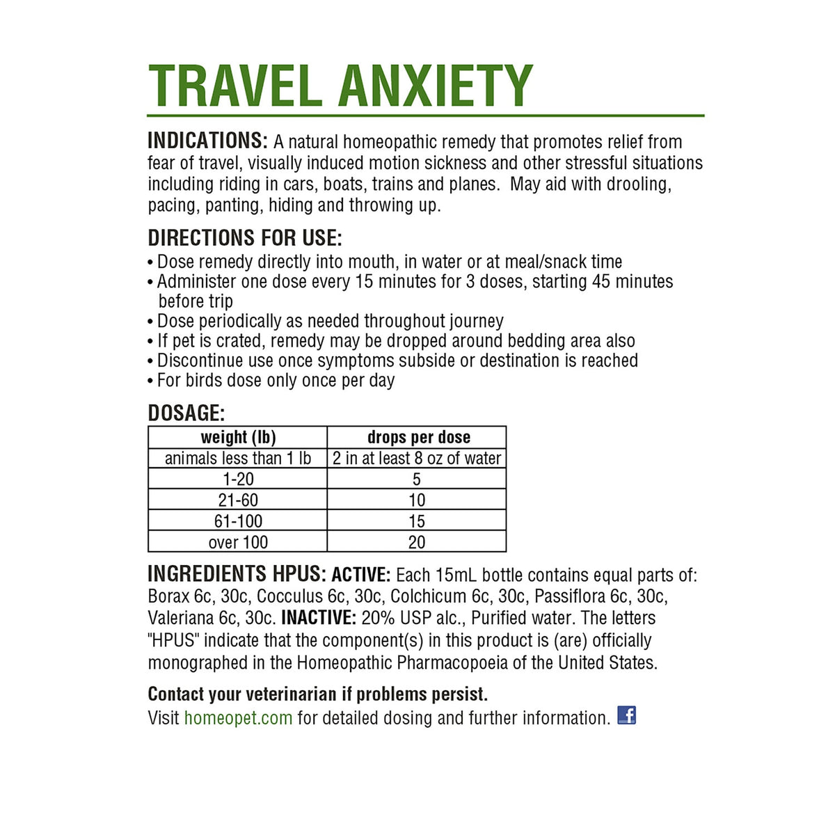 HomeoPet Travel Anxiety Homeopathic Calming Drops for Dogs & Cats