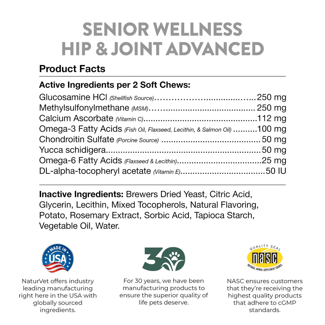 NATURVET Soft Chew Advanced Senior Hip & Joint 120CT