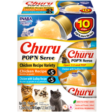 Inaba Churu Pop'n Serve Chicken Variety Grain-Free Lickable Cat Treats 10 count