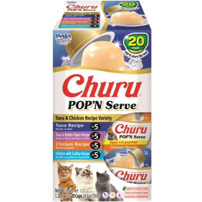 Inaba Churu Pop'n Serve Variety Grain-Free Lickable Cat Treats 20 count