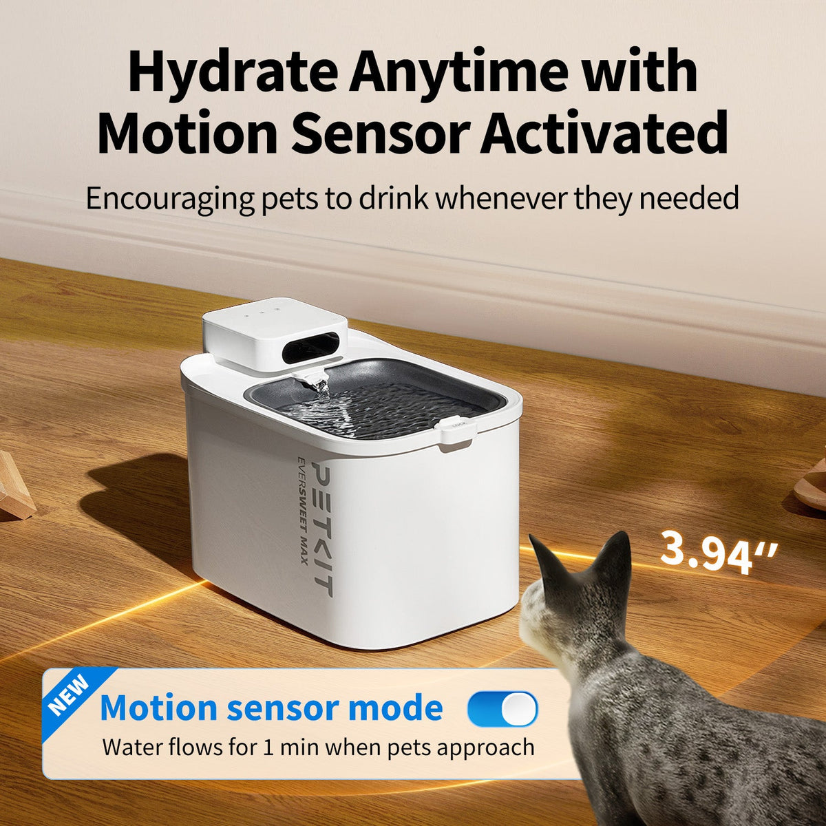 PETKIT EverSweet Max Cordless motion sensor water flow