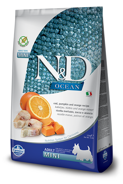 Farmina N&D Ocean Cod, Pumpkin & Orange Adult Mini Grain-Free Dry Dog Food – 7 kg