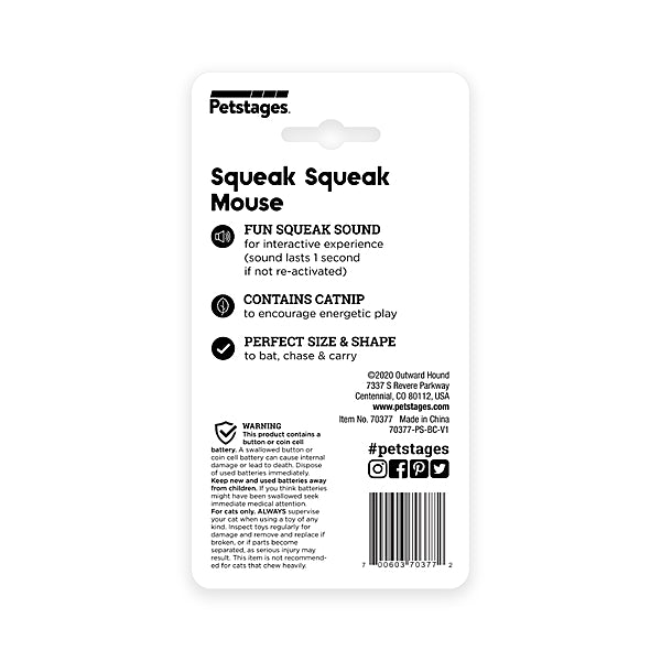 PETSTAGES Squeak Squeak Mouse Grey | Cat