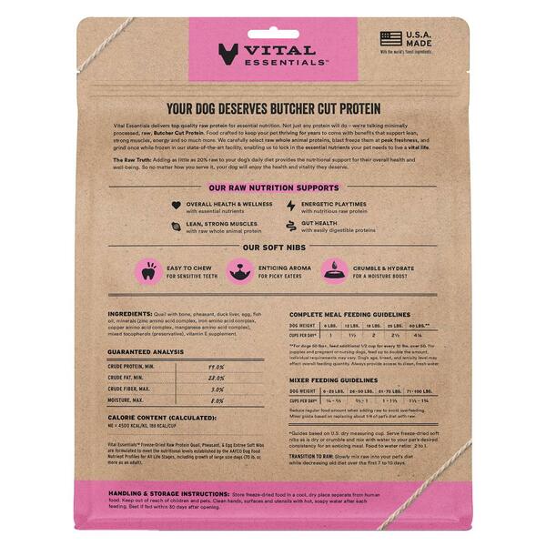 Vital Essential FD Raw Quail Pheas Egg Entree&Mixer Soft Nibs 14OZ