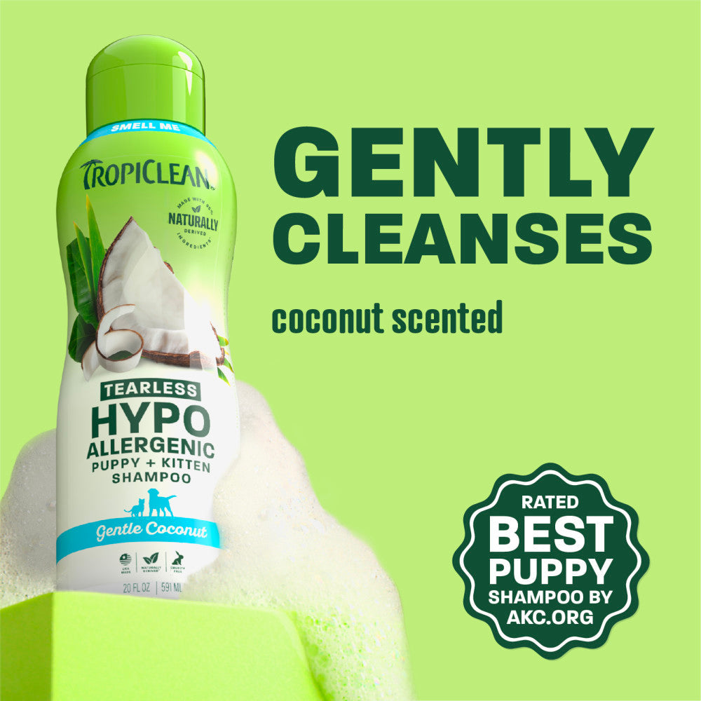 TropiClean Gentle Coconut Hypoallergenic Puppy & Kitten Shampoo – lifestyle image