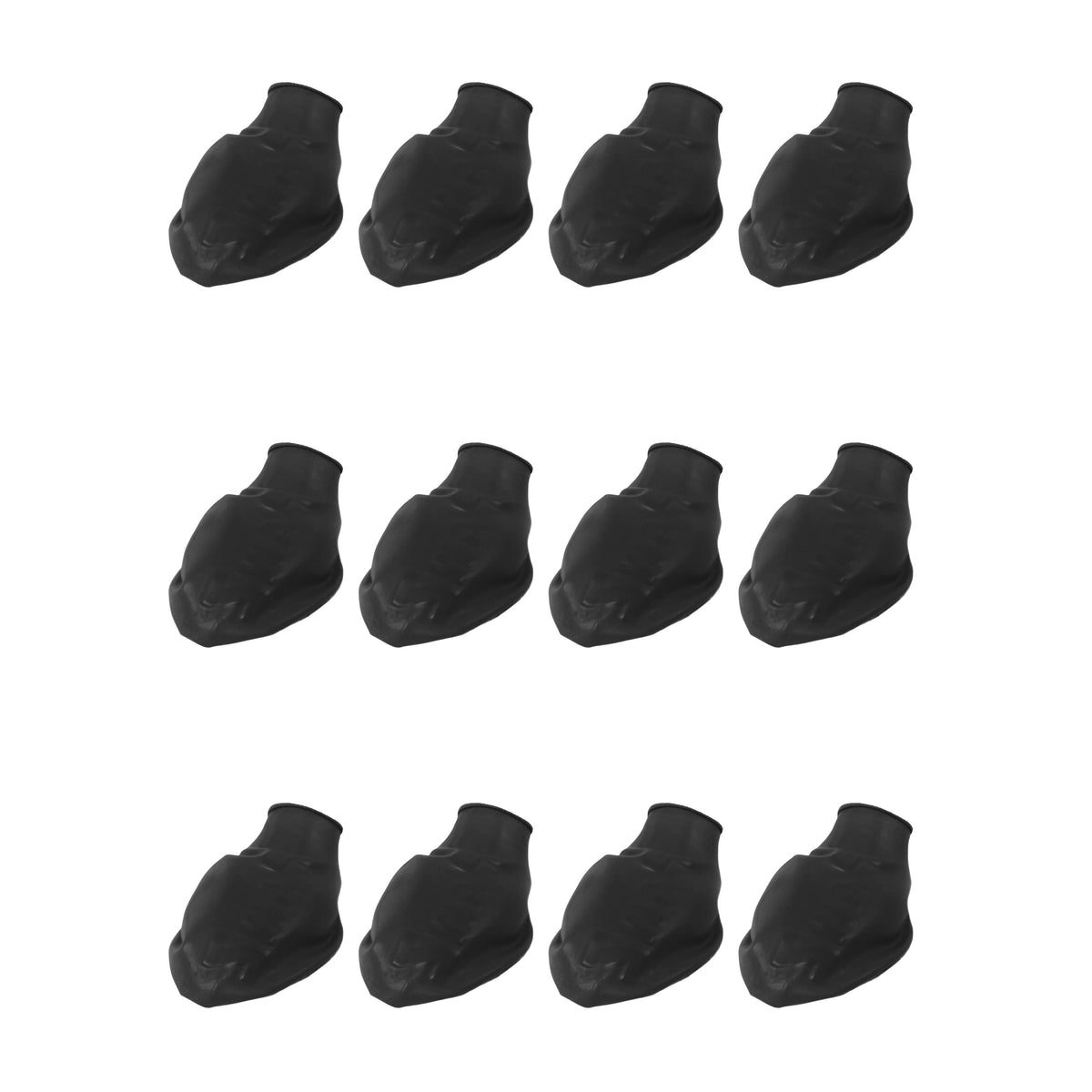 PawZ black rubber dog boots — manufacturer illustration of twelve individual boots per pack