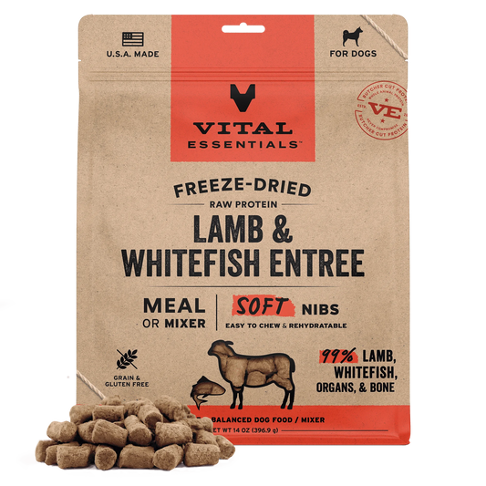 Vital Essential Raw Lamb & Whitefish Entree&Mixer Soft Nibs 14OZ