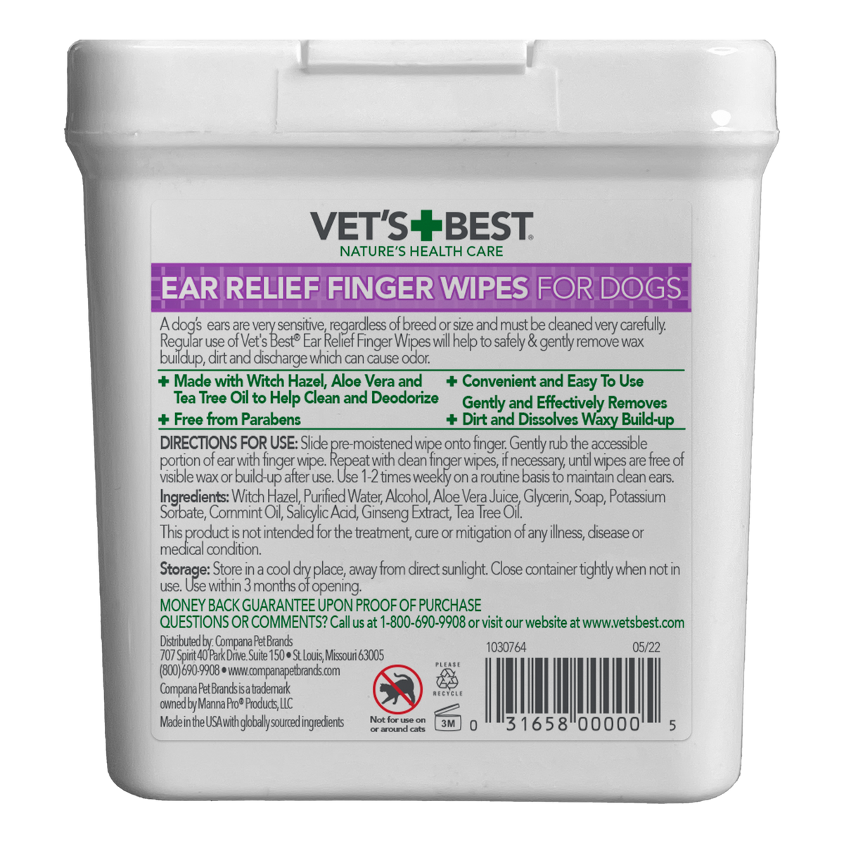 Vet's Best Ear Relief Finger Wipes back of package