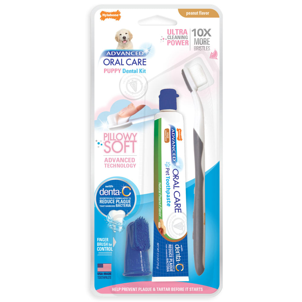 NYLABONE Advanced Oral Care Soft Bristle Dental Kit Pup