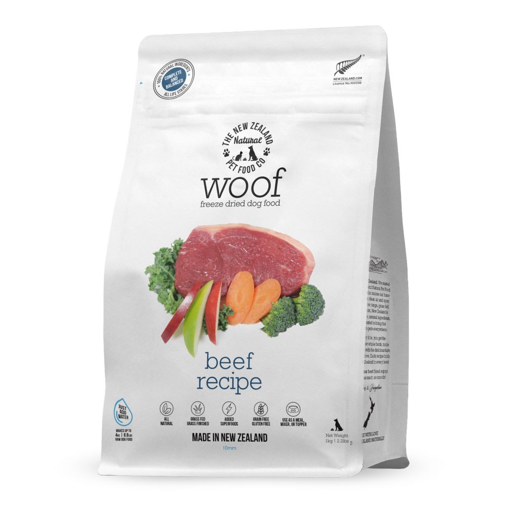 WOOF Beef Freeze Dried Dog Food 1 kg bag