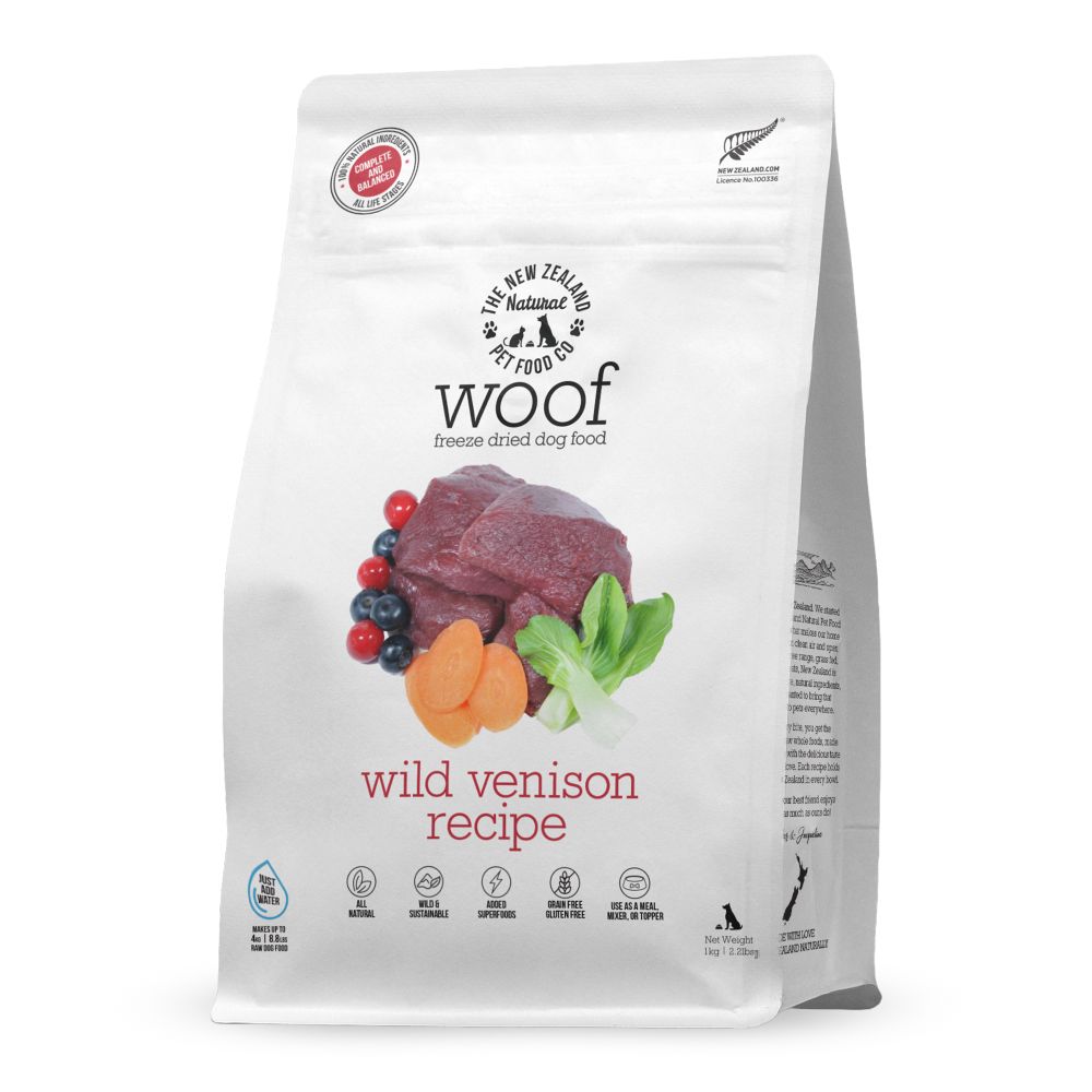 WOOF Wild Venison Freeze Dried Dog Food 1 kg bag