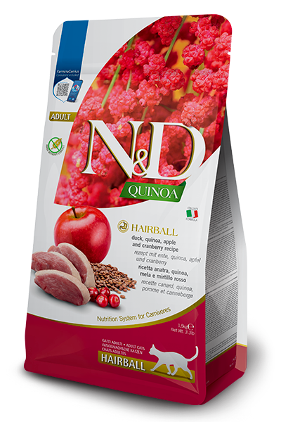 Farmina N&D Quinoa Hairball Control Duck Dry Cat Food – package