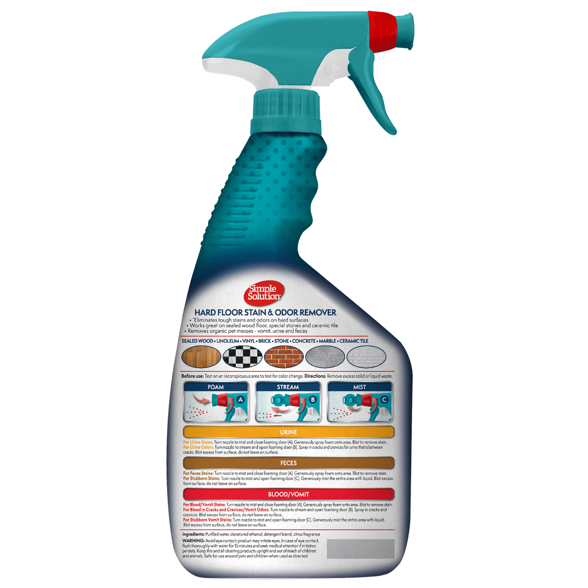 Simple Solution Hard Floor Stain and Odor Remover back label