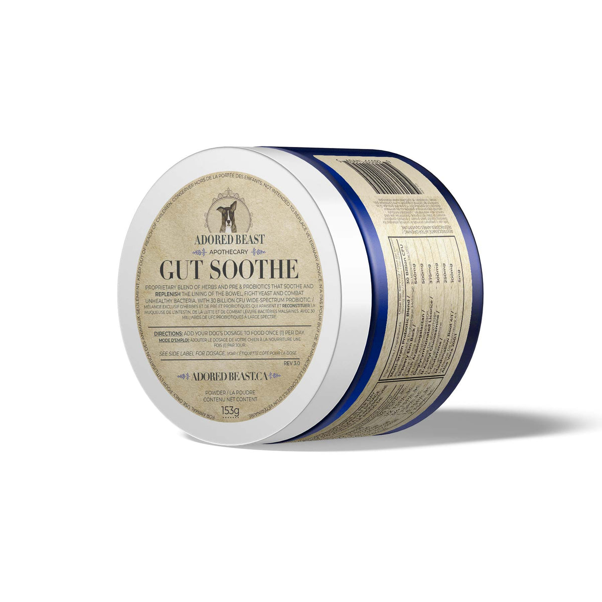 Adored Beast Canine Gut Soothe 153 g jar side label