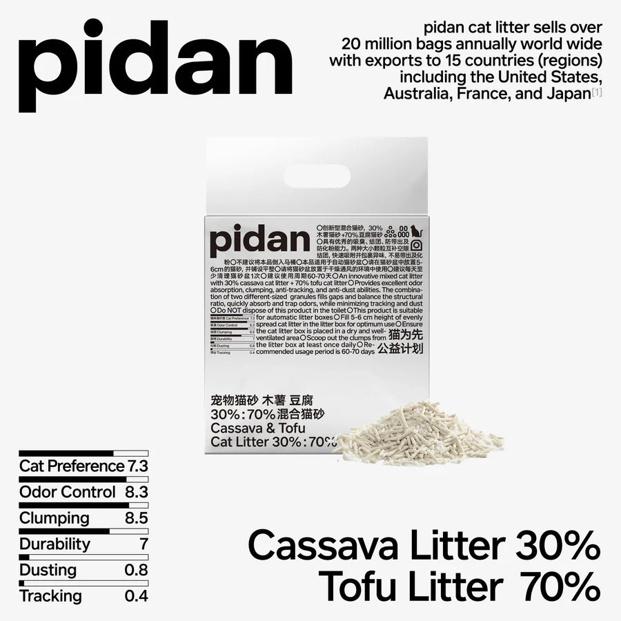 Pidan Cassava 30%, Tofu 70% Cat Litter, 2.4 kg per bag