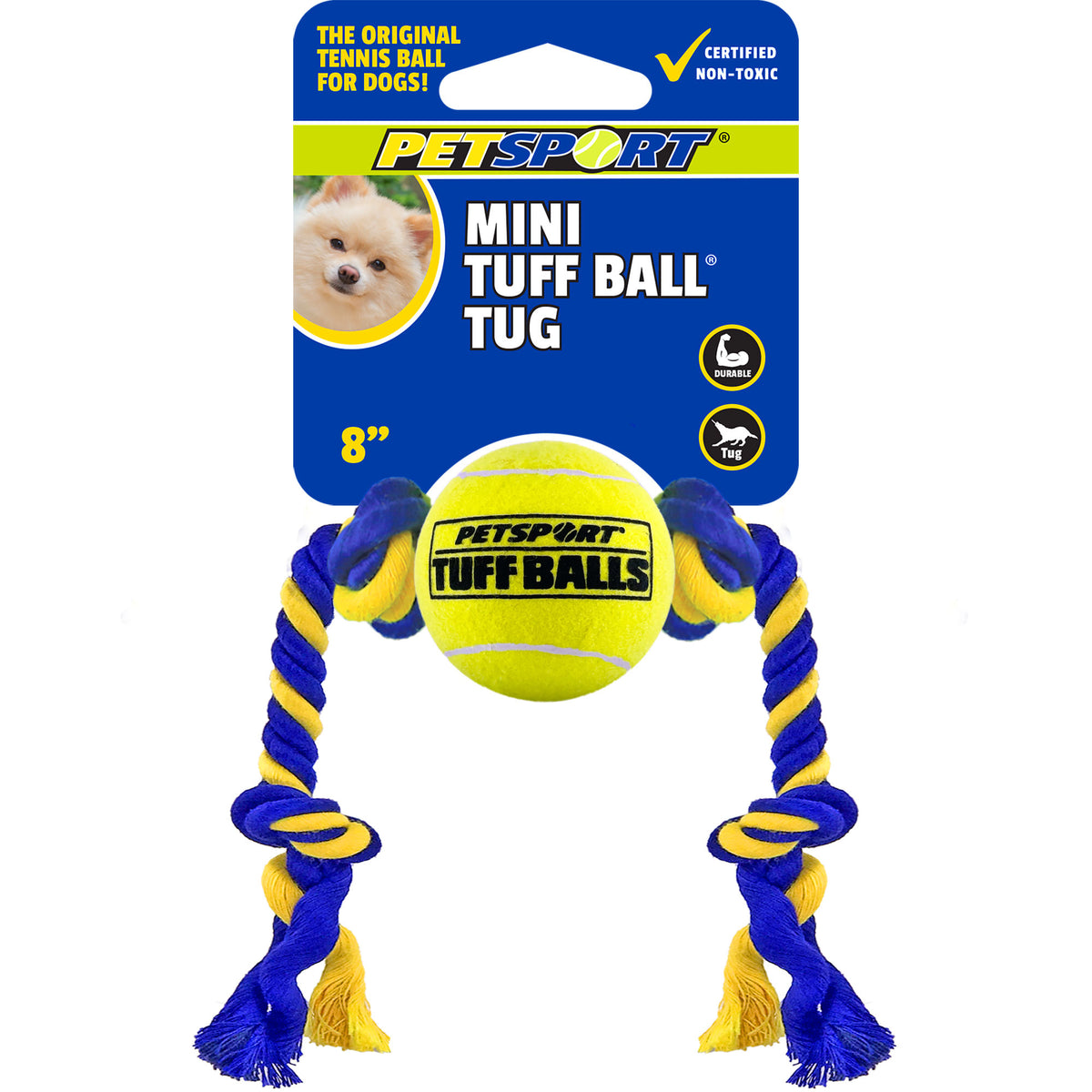 Petsport Mini Tuff Ball Tug 9 in rope with 1.5 in Tuff Ball
