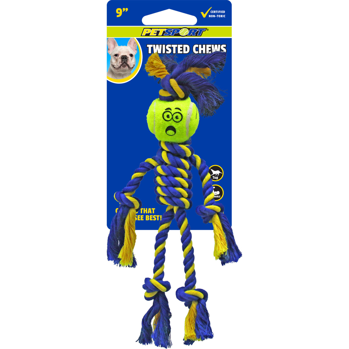 Petsport Mini Braided Rasta Man 9 in rope with 1.5 in Tuff Ball