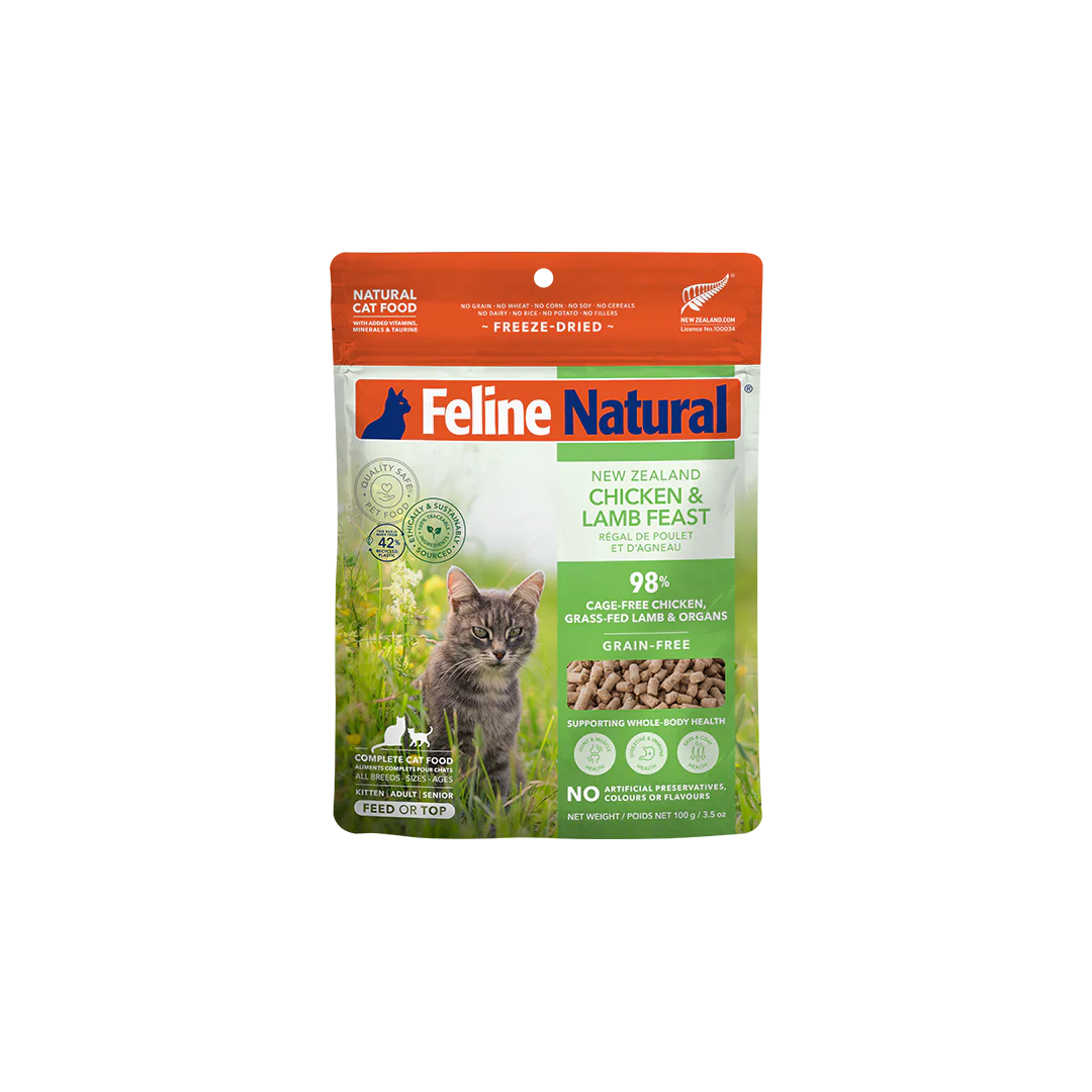 Feline Natural Chicken & Lamb Feast freeze-dried cat food, small bag — official manufacturer front