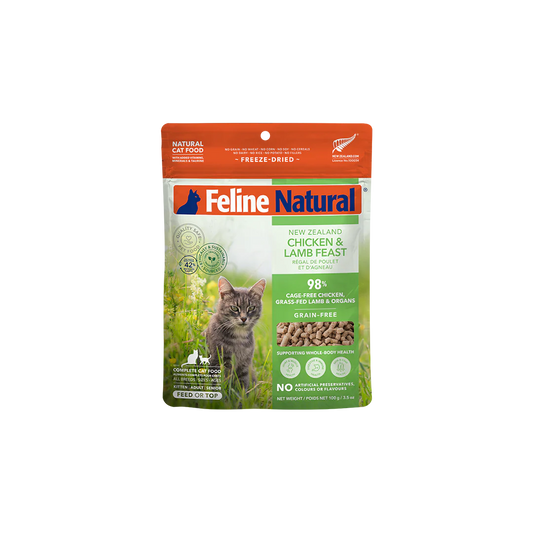 Feline Natural Chicken & Lamb Feast freeze-dried cat food, small bag — official manufacturer front