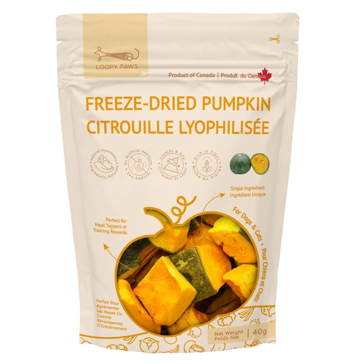Loopy Paws Freeze-Dried Pumpkin Dog & Cat Treats – 40 g