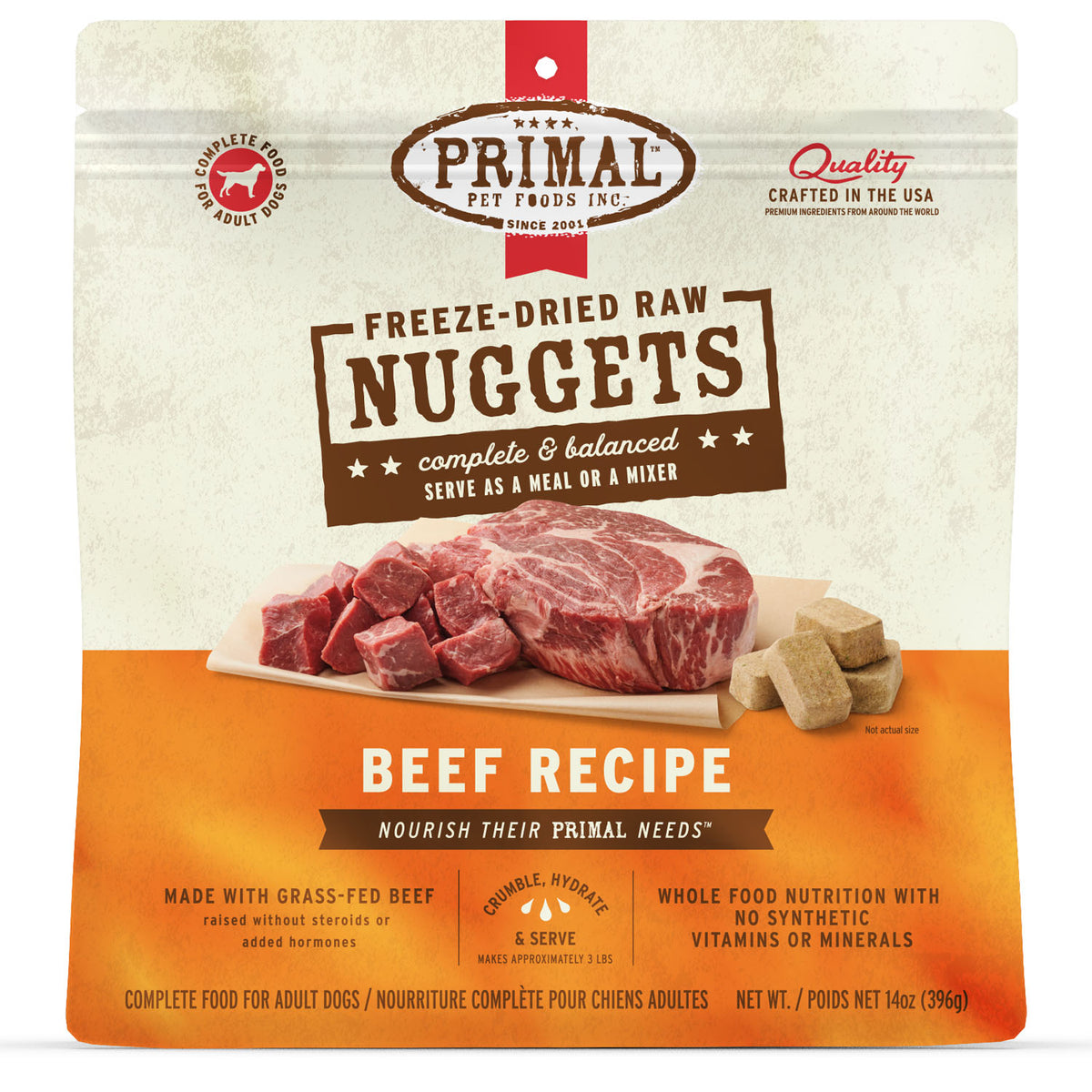 Primal Freeze-Dried Raw Nuggets Beef Recipe Dog Food – 14 oz