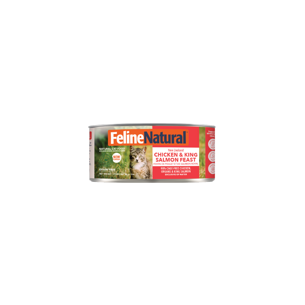 Feline Natural Chicken & King Salmon Feast wet cat food — official 85 g can