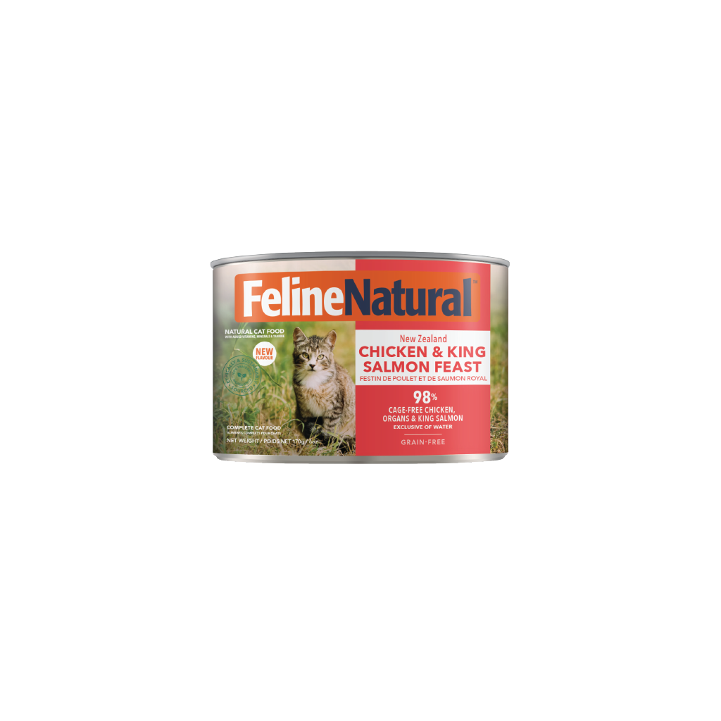 Feline Natural Chicken & King Salmon Feast wet cat food — official 170 g can