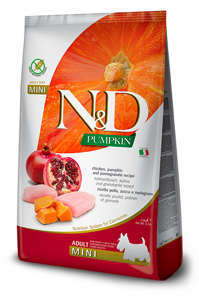 Farmina N&D Pumpkin Chicken & Pomegranate Adult Mini Grain-Free Dry Dog Food – package