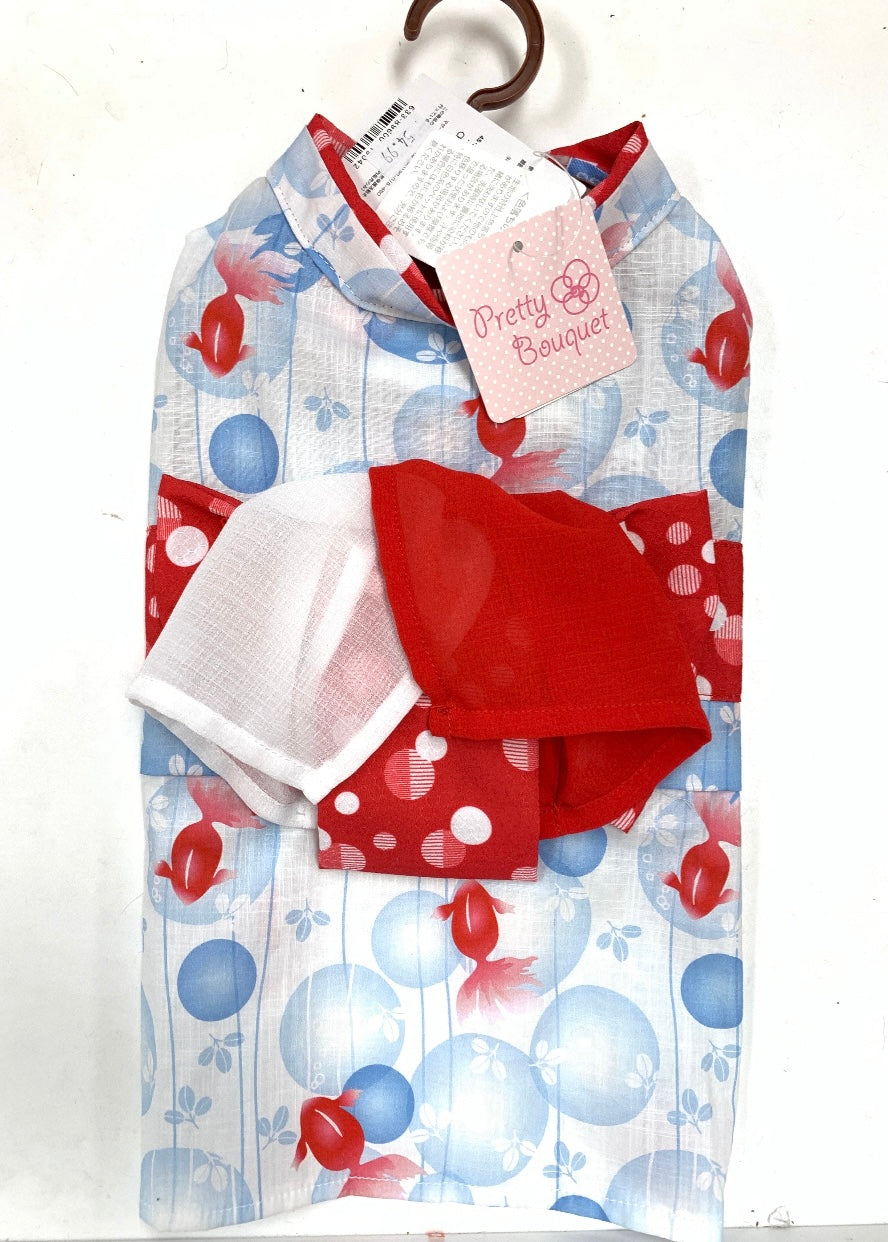Pretty Boutique pet clothes Japanese style kimono blue bubbles and red goldfish