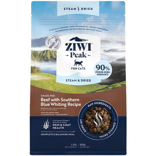 ZIWI Peak Cat Steam-Dried Beef w/S Blue Whiting 800g