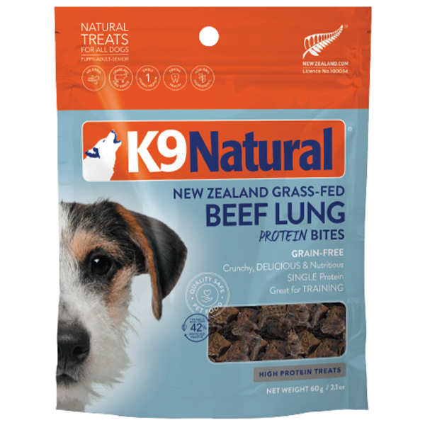 K9 Natural Dog Treats Protein Bites Beef Lung 2.1oz