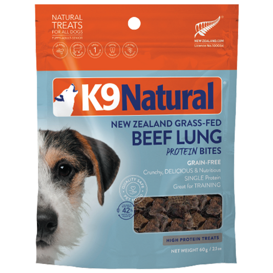 K9 Natural Dog Treats Protein Bites Beef Lung 2.1oz