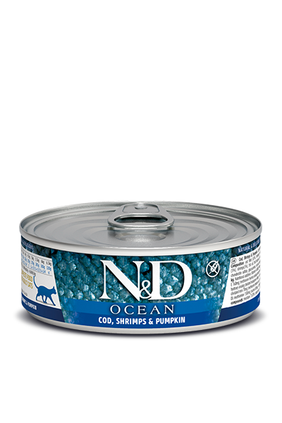 Farmina N&D Ocean Cod, Shrimp & Pumpkin Adult Grain-Free Wet Cat Food – can
