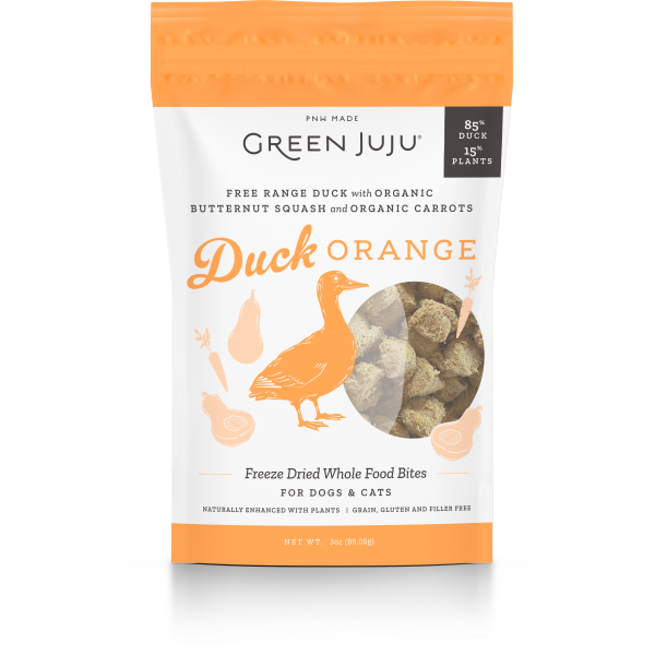 Green Juju Dog/Cat FD Whole Food Bites Duck Orange 3 oz