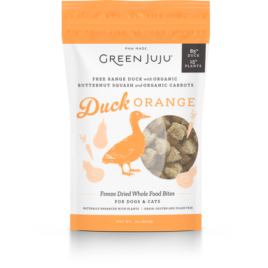 Green Juju Dog/Cat FD Whole Food Bites Duck Orange 3 oz